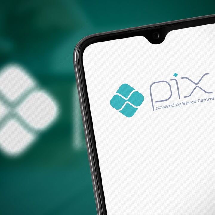 Pix app logo at smartphone screen. 6 Sep, 2021, Sao Paulo, Brazil.