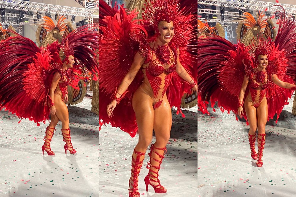 Fantasia de Virginia apresenta falhas durante desfile da Grande Rio na Sapucaí