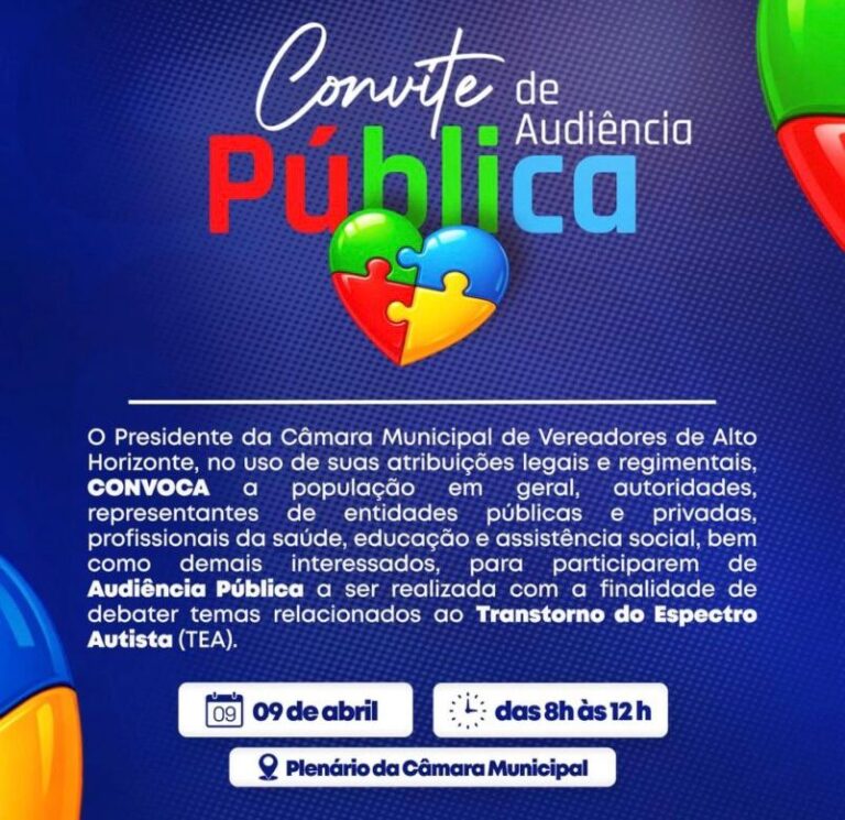 Câmara de Alto Horizonte realiza audiência pública sobre autismo e convida população a participar