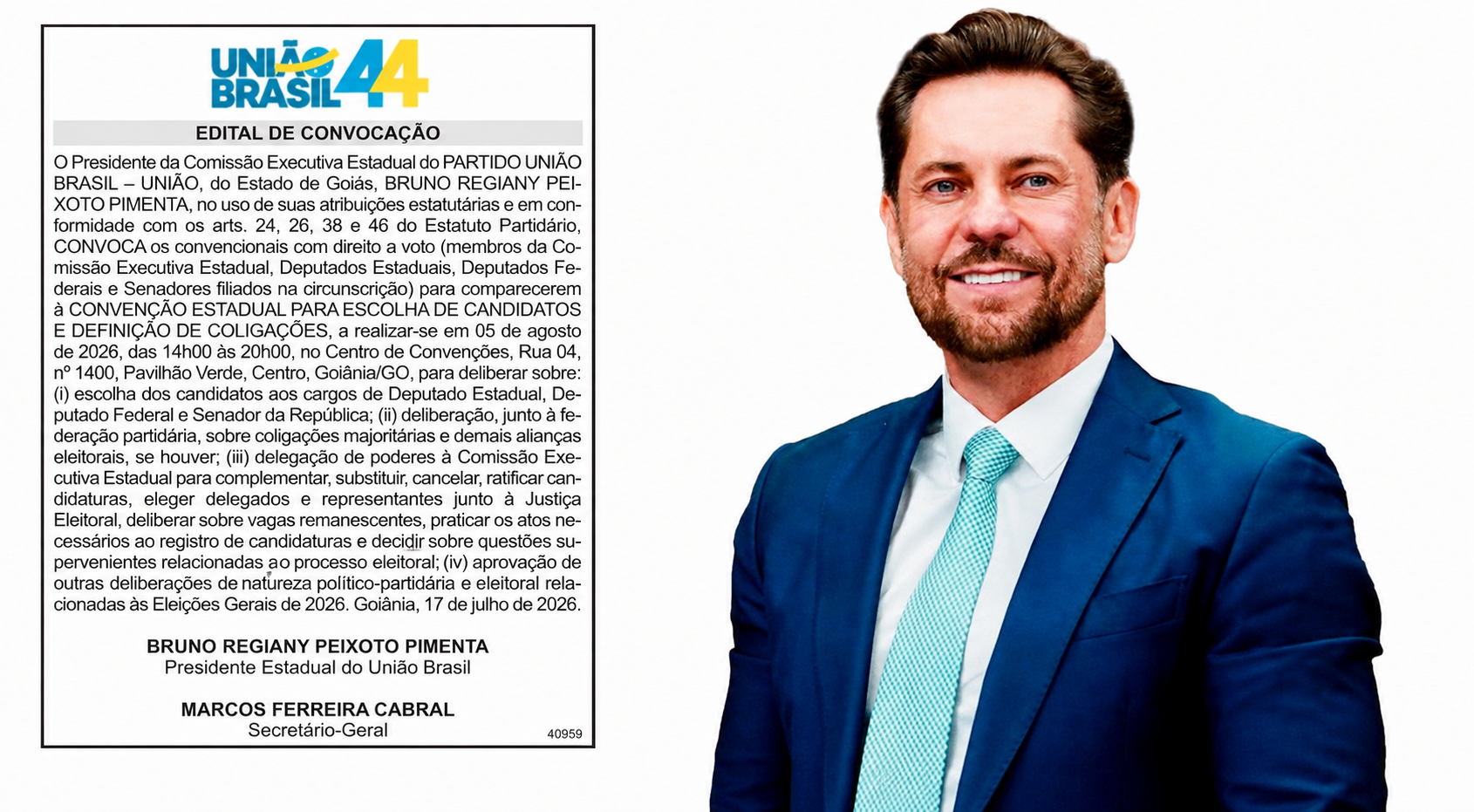 União Brasil de Goiás convoca convenção estadual para definição de candidatos e alianças das eleições de 2026